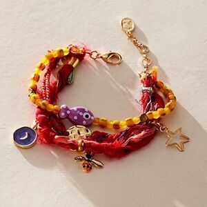Free People Ariana Ost Alina Bracelet in Red Yellow - Beaded Charms - NWT